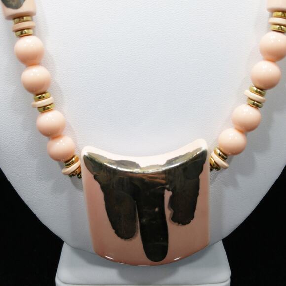 Vintage Japan Peach Bronze Necklace, Beaded Pendant, 1960s  Jewelry - Picture 3 of 10